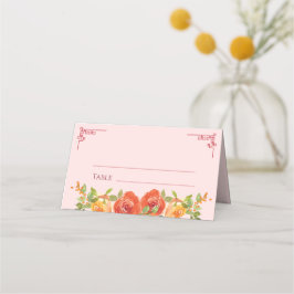 Cartão De Mesa Flores amarelas laranja casamento chinês duplo xi