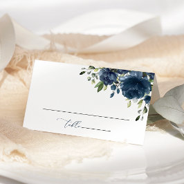 Cartão De Mesa Flores Azuis Marinho, Folhagens, Boho, Chá de Noiv