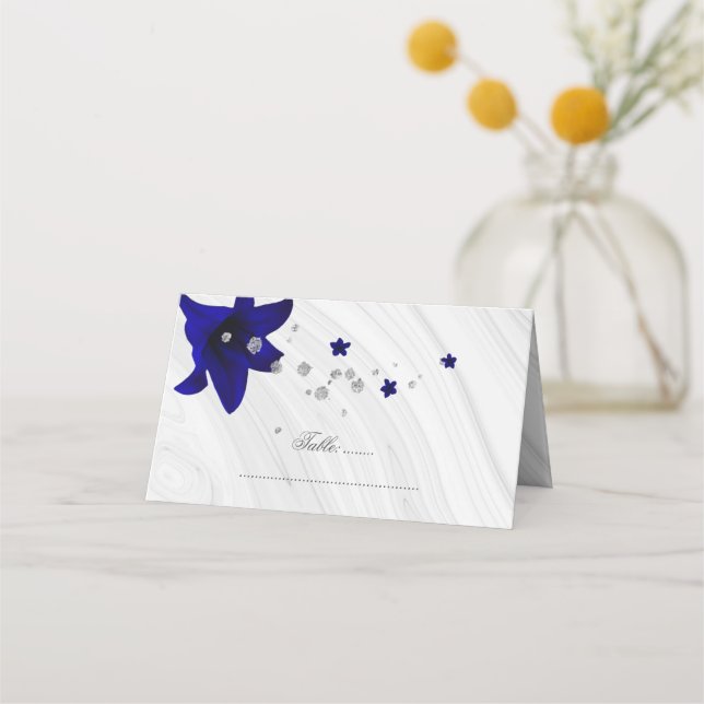 Cartão De Mesa flores azul real prata (Frente)