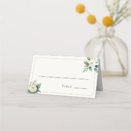 Cartão De Mesa Flores Brancas Elegantes e Folhagens | Mesa de Cas