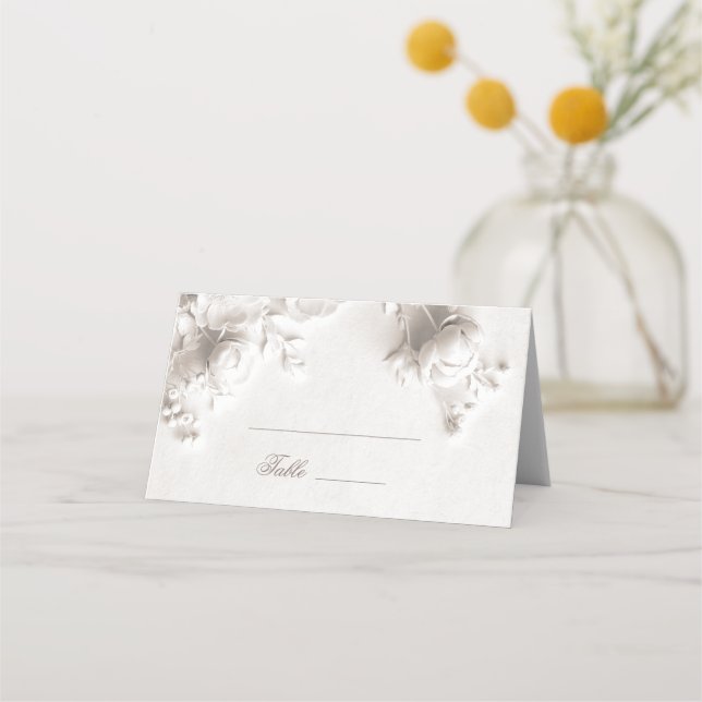 Cartão De Mesa Flores Brancas em 3D para Casamento (Frente)