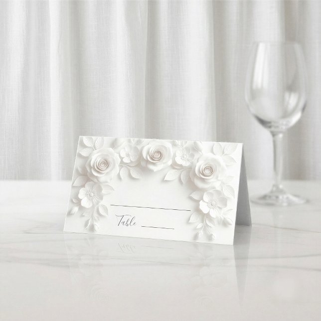Cartão De Mesa Flores Brancas em 3D para Casamento Arqueado (Criador carregado)