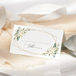 Cartão De Mesa Flores Brancas, Flores Creme, Folhagens, Casamento