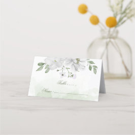 Cartão De Mesa flores brancas folhas verdes botânicas