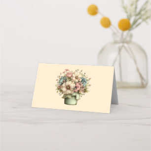 Cartão De Mesa Flores Caprichosas em um Vaso de Planta Cute