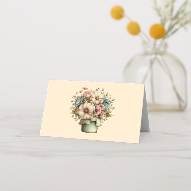 Cartão De Mesa Flores Caprichosas em um Vaso de Planta Cute (Frente)