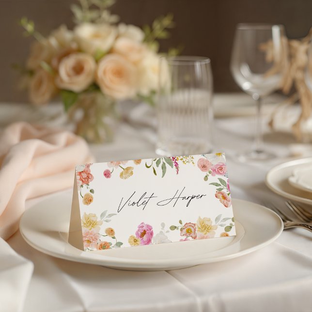 Cartão De Mesa Flores Coloridas de Jardim Casamento  (Criador carregado)