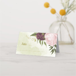 Cartão De Mesa flores cor-de-rosa da cabine folhas verdes