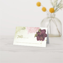 Cartão De Mesa flores cor-de-rosa da cabine folhas verdes