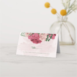 Cartão De Mesa flores cor-de-rosa folhas verdes casamento botânic