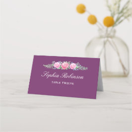 Cartão De Mesa Flores de Aquarela Nome da Mesa Número Magenta Esc
