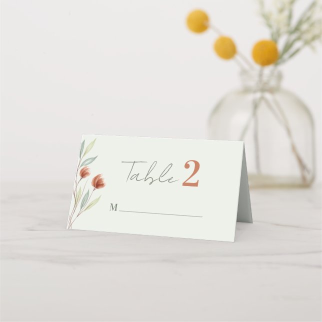 Cartão De Mesa Flores de Aquarela Pastel Verde (Frente)