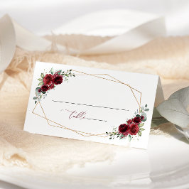 Cartão De Mesa Flores de Borgonha, Flores Vermelhas, Casamento Fl