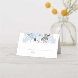 Cartão De Mesa Flores de Cor da Água Azul Elegantes Romântica