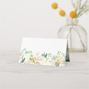 Cartão De Mesa Flores de Creme e Casamento Floral Verde