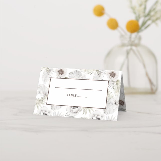 Cartão De Mesa Flores e Penas Brancas (Frente)