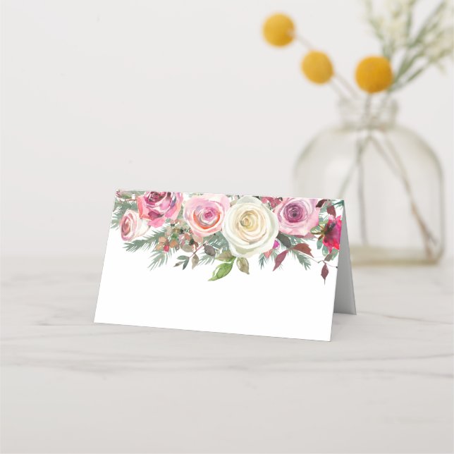 Cartão De Mesa Flores Elegantes Cor-de-rosa branco Nome Número Ca (Frente)
