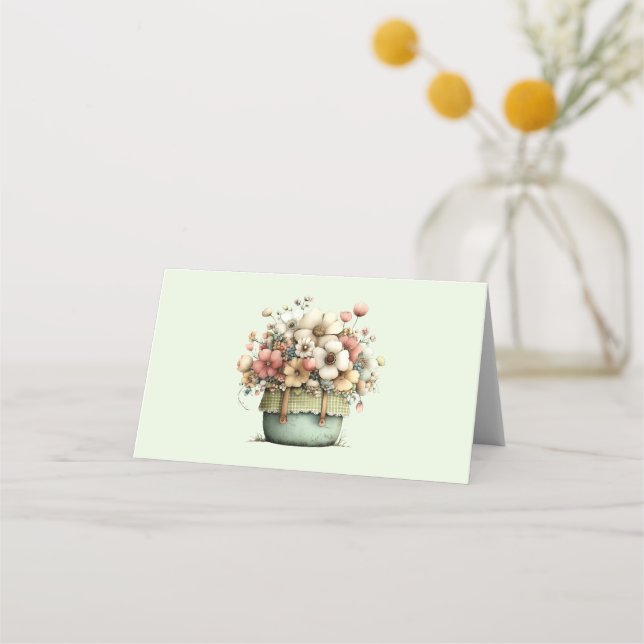 Cartão De Mesa Flores em um Vaso Aconchegante Rústico Fofo (Frente)
