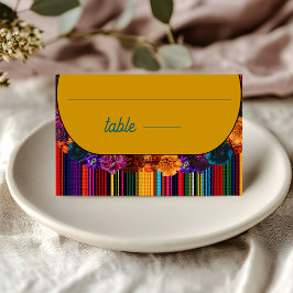 Cartão De Mesa Flores mexicanas modernas amarelo de casamento