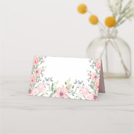 Cartão De Mesa Flores Rosa Bege Folhas Verde Sage Primavera Verão