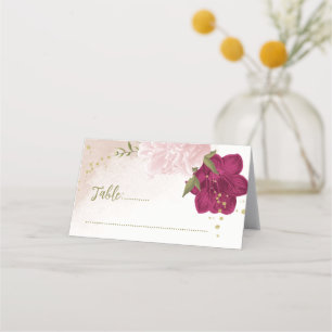 Cartão De Mesa flores rosa magenta folhas verdes