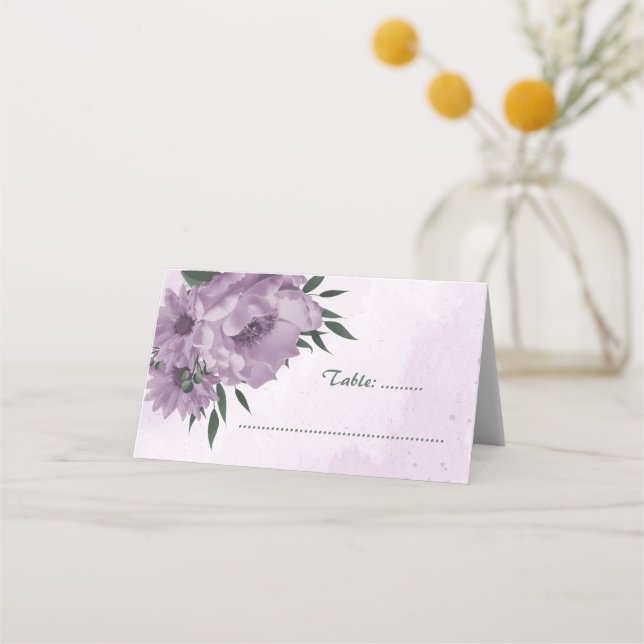 Cartão De Mesa flores roxas casamento botânico (Frente)