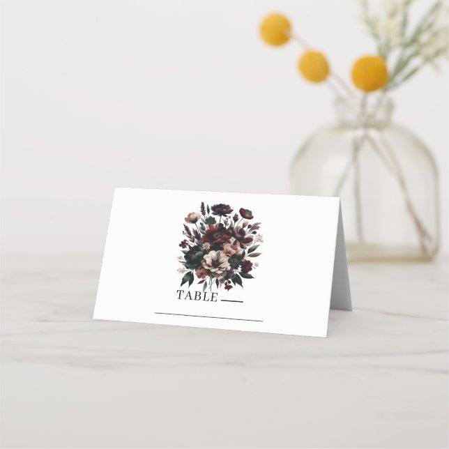 Cartão De Mesa Flores Rústicas e Temperamentais para Casamento Bo (Frente)