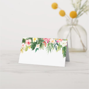 Cartão De Mesa Flores Tropicais de Aquarela e Casamento Verde