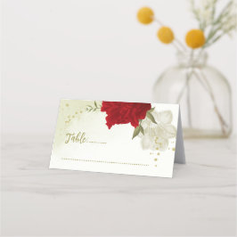 Cartão De Mesa flores vermelhas folhas verdes casamento