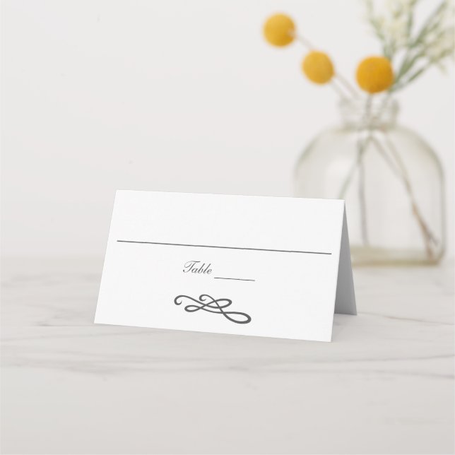 Cartão De Mesa Florescimento Simples Tradicional Cinza Branco (Frente)
