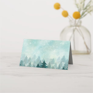 Cartão De Mesa Floresta de inverno de Aquarela Comemorações