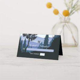 Cartão De Mesa Floresta de Madeira Azul, Casamento Russo