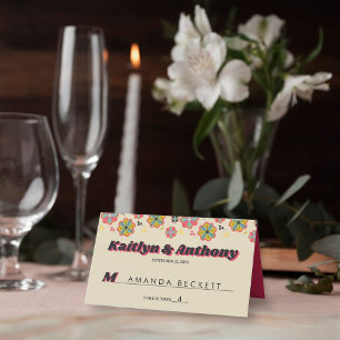Cartão De Mesa Flower Power 70's Retro Groovy Wedding