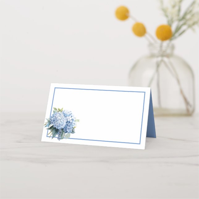 Cartão De Mesa Folded Name Place Card-Blue Hydrangeas (Frente)