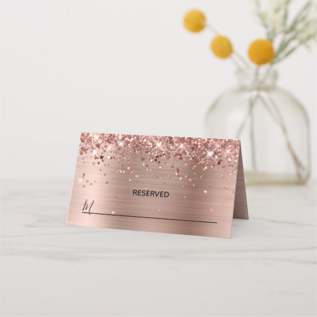 Cartão De Mesa Folha de ouro Rosa da Loja Glittery Reservada (Frente)