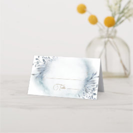 Cartão De Mesa Folhagem de aquarela azul Baptism Folheto de Local