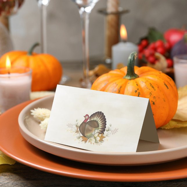 Cartão De Mesa Folhagem de Pássaros de Ação de Graças à Turquia (Criador carregado)