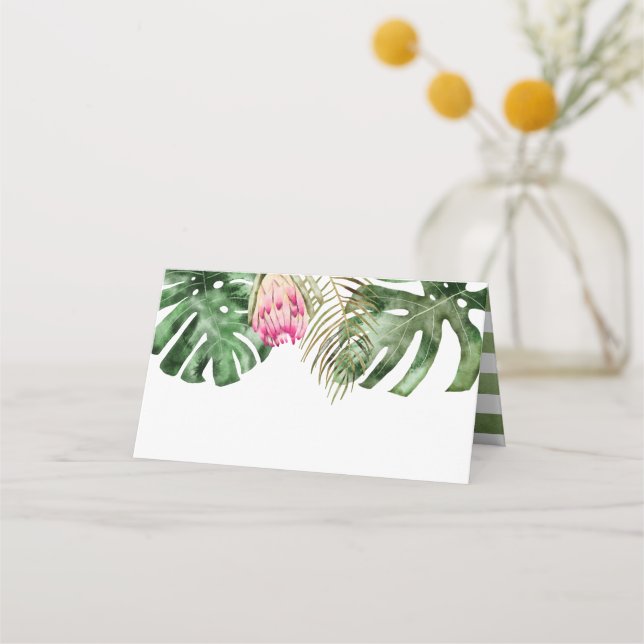 Cartão De Mesa Folhagem Tropical em Aquarela (Frente)