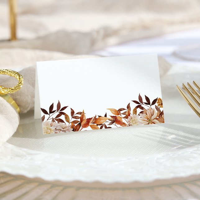 Cartão De Mesa Folhas de Aquarela de Cobre de Terracota de Outono (White Terracotta Fall Copper Watercolor Leaves Place Card by Painted Paperie
)