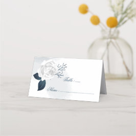 Cartão De Mesa Folhas de Marinho românticas e flores brancas