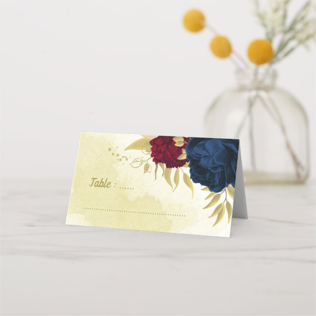 Cartão De Mesa Folhas de ouro de flores marinhos (Frente)
