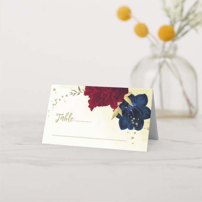 Cartão De Mesa Folhas de ouro de flores marinhos (Frente)