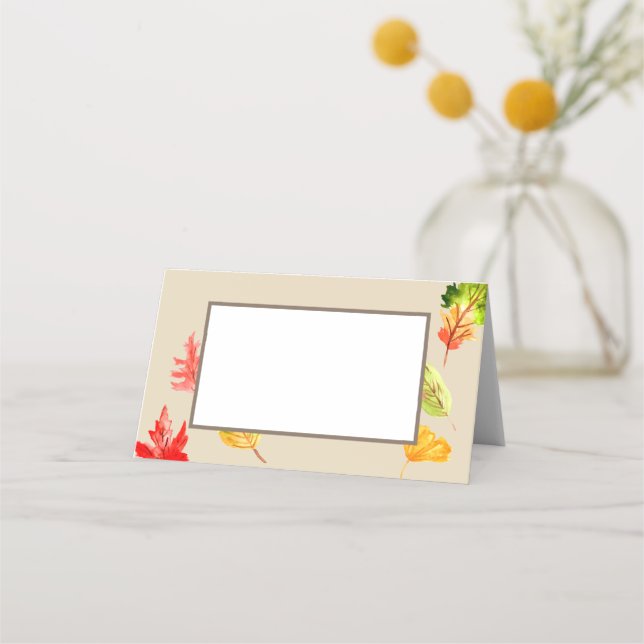 Cartão De Mesa Folhas de outono comidas de tendas (Frente)