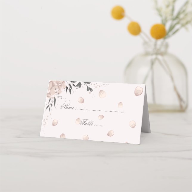 Cartão De Mesa folhas e pétalas de flores rosa poeirentas (Frente)