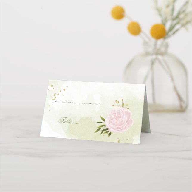 Cartão De Mesa Folhas verdes, cor-de-rosa bonito (Frente)