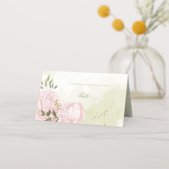 Cartão De Mesa Folhas verdes, cor-de-rosa bonito (Frente)