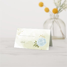 Cartão De Mesa Folhas verdes de flores azuis bonito