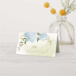 Cartão De Mesa Folhas verdes de flores azuis bonito