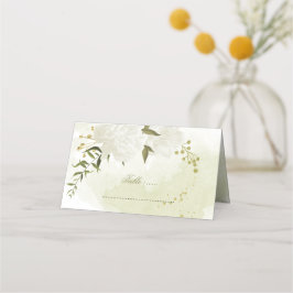 Cartão De Mesa Folhas verdes de flores brancas bonito