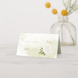 Cartão De Mesa Folhas verdes de flores brancas bonito